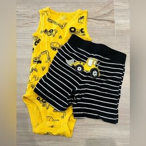 Carter's Yellow Construction Tank and Striped Shorts Set Size 24 Months